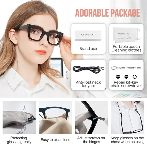 Miniatura 6 de Gafas de lectura de gran tamaño para mujer, lectores gruesos de ojo de gato con bisagras de resorte 1.0 1.25 1.5 1.75 2.0 a 4.0 Negro
