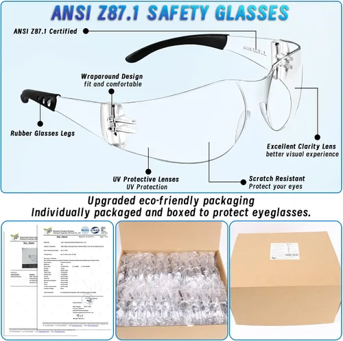 Miniatura 3 de 110 PCS Gafas de Seguridad Transparentes a Granel para Hombres y Mujeres ANSI Z87.1 Gafas Protectoras, Gafas de Seguridad Resistentes a Arañazos e