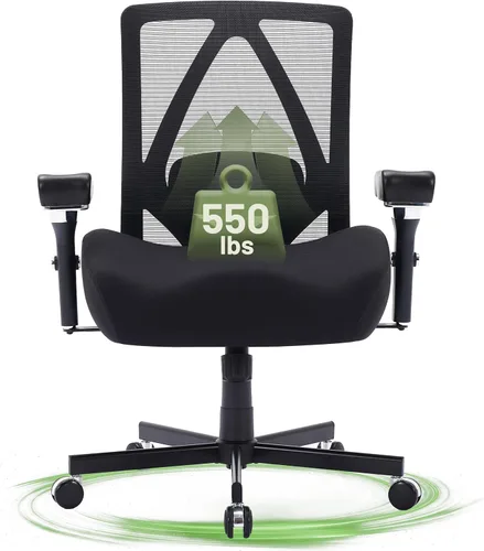 Miniatura 11 de Silla de oficina grande y alta de 550 libras, silla de escritorio ergonómica con cojín grueso en W y reposabrazos 4D, silla de escritorio de malla