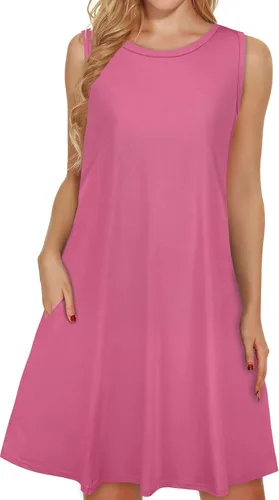 Miniatura 31 de elescat Vestidos de verano para mujer 2025, vestido casual de playa sin mangas con estampado floral, tipo camiseta, suelto y con bolsillos