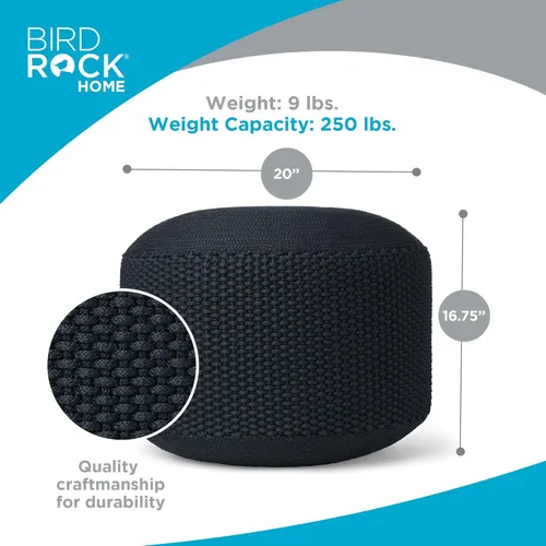 Miniatura 3 de BIRDROCK HOME Puf otomano para exteriores Taburete impermeable tejido a mano con relleno de bolsa de cuentas Reposapiés bohemio para patio, sala