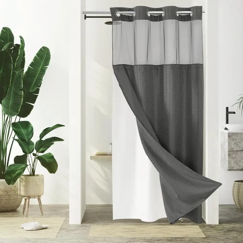 Miniatura 21 de Gibelle: cortina de ducha pequeña para baño de 36x74, cortina de ducha de punto gofre con juego de forro de tela a presión, no necesita ganchos