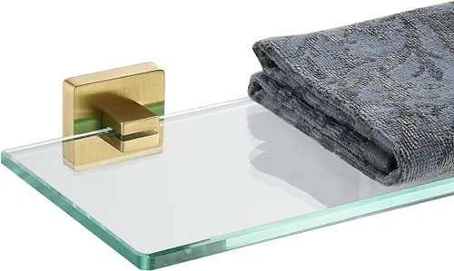 Miniatura 9 de JQK Estante de cristal para baño cromado, almacenamiento de ducha de vidrio templado de 12 x 5 pulgadas, montaje en pared cromado pulido de acero