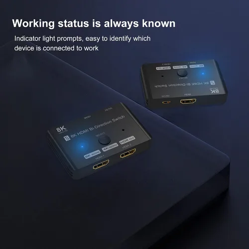 Miniatura 6 de Conmutador HDMI 2.1 Bidireccional Ultra HD 8K Interruptor HDMI 2 en 1 Salida/ 1 en 2 Salida Conmutador HDMI Compatible con 8K@60Hz/ 4K@120Hz 48Gbps