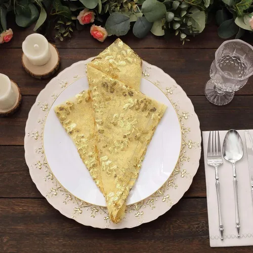 Miniatura 8 de Efavormart Servilletas de tela de cena con hojas de oro brillante y enredaderas bordadas con lentejuelas, servilletas decorativas transparentes