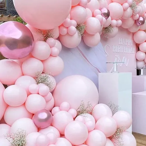 Miniatura 53 de Globos rosados y morados, 50 unidades de 12 pulgadas, globos de confeti, globos de látex metálicos rosados y morados con cinta, globos de fiesta