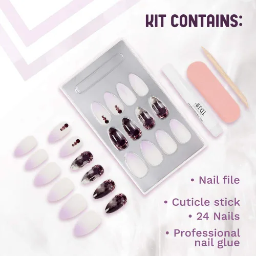 Miniatura 6 de Ardell Nail Addict - Juego de uñas artificiales premium, mármol morado degradado
