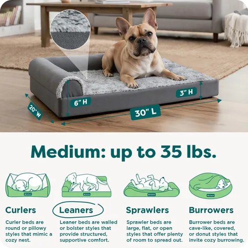 Miniatura 3 de Furhaven - Cama ortopédica de espuma para perros, de piel sintética y gamuza, en forma de L, en dos tonos estilo caja de huevos, color gris piedra