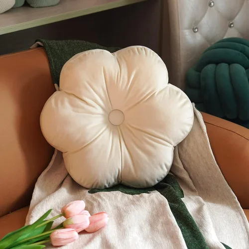 ARTMAGIC - Funda de cojín de terciopelo en forma de flor, decorativa, ultra suave, linda, para piso, sofá, cama, color blanco, de 16 x 16 pulgadas