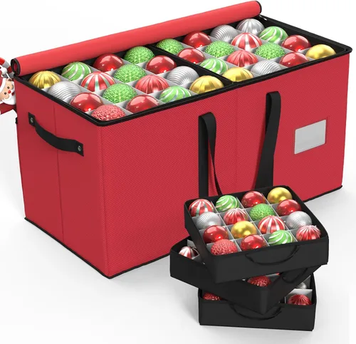 Miniatura 9 de Caja de almacenamiento de adornos navideños con 8 bandejas, almacena hasta 128 adornos navideños, contenedor de almacenamiento de Navidad