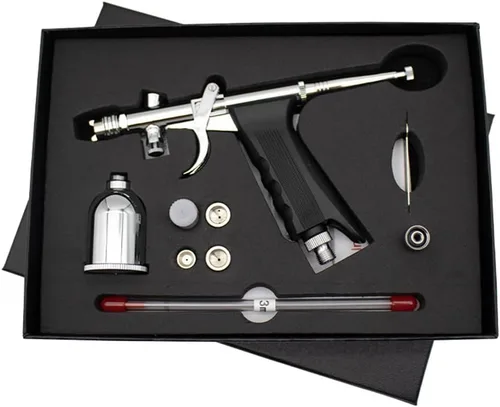 Miniatura 11 de Pistola de disparo de aerógrafo Cepillo de aire de doble acción con agujas de 0.012 in 2CC/5CC/13CC Copa para pintar Kit aerógrafo 166AK 0.012 in