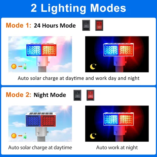 Miniatura 3 de Aolyty Luz estroboscópica solar, luz roja brillante y azul intermitente IP65, luz de advertencia solar impermeable de doble cara, luces