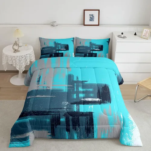Miniatura 54 de Feelyou Edredón Abstracto Juego de edredón de arte abstracto moderno para niños y niñas, color morado, azul, negro, juego de ropa de cama para Multi