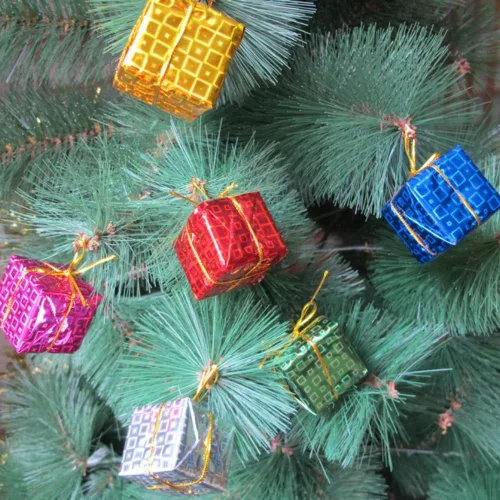 Miniatura 3 de 24 unidades de adornos de cajas mini brillantes, decoración para árbol de Navidad, adornos envueltos en papel de aluminio metálico, para decoración