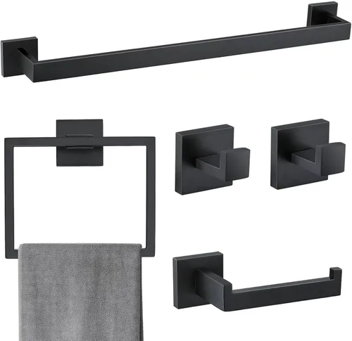Miniatura 9 de Juego de accesorios de baño de 5 piezas 60 cm Barra de toalla dorada Juego de barra de toalla Anillo de toalla Gancho para abrigos y soporte
