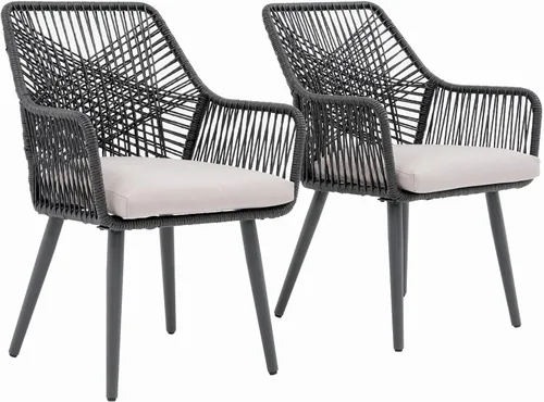 Miniatura 11 de JOIVI Juego de 2 sillas de comedor para patio, sillas de ratán al aire libre con reposabrazos y cojines para césped exterior, jardín, patio
