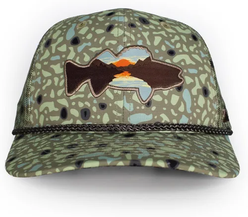 Miniatura 24 de Paramount Outdoors Sombrero de pesca de trucha al atardecer, diseño de silueta de pez de montaña, sombrero para exteriores con cómodo Snapback
