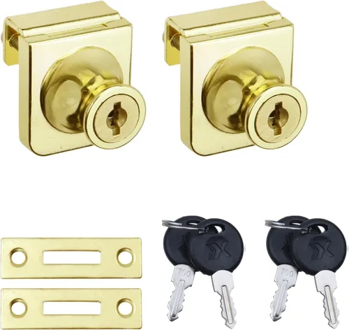 Miniatura 18 de Cerradura de vitrina sin taladro para vidrio de 0.2 a 0.3 pulgadas, llave igual, montaje puerta a puerta, 2 juegos ovalados cromados de 3.35 x 1.49