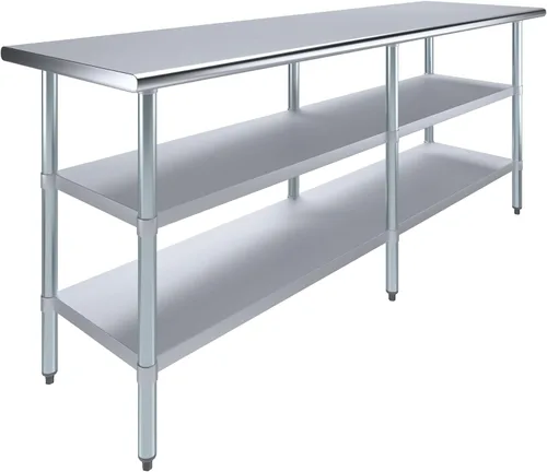Miniatura 32 de Mesa de trabajo de acero inoxidable con 2 estantes Mesa de utilidad de metal Mesa de utilidad NSF para uso comercial y residencial