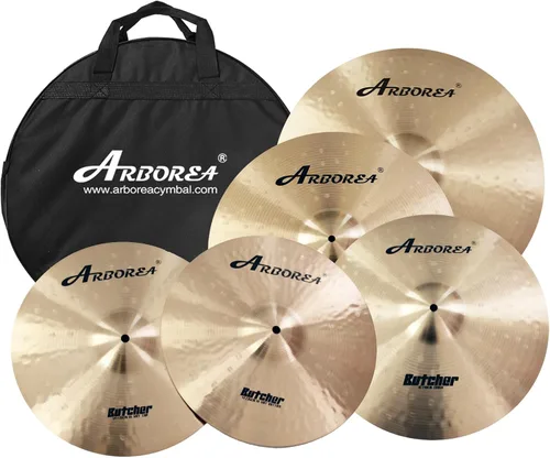 Juego de platillos de aleación de bronce Arborea B20 Serie Butcher 5 piezas 14" Hihats 16" Crash 18" Crash 20" Ride, hecho a mano para bateristas