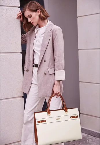 Miniatura 2 de BROMEN Maletín de cuero para mujer 15.6 pulgadas Vintage Laptop Shoulder Bag Business Tote Bolso de trabajo