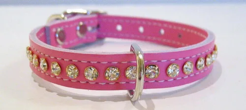 Miniatura 16 de Collar de perro de cuero y cristales de OmniPet Signature, cuero de grano de violeta africana de avestruz, se ajusta a un tamaño de cuello de 6"-8