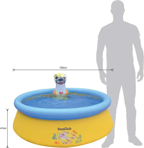 Miniatura 7 de JLeisure Sun Club - Piscina inflable de 5 pies y 2 personas para exteriores sobre el suelo con aerosol de nutria marina 3D, amarillo/azul