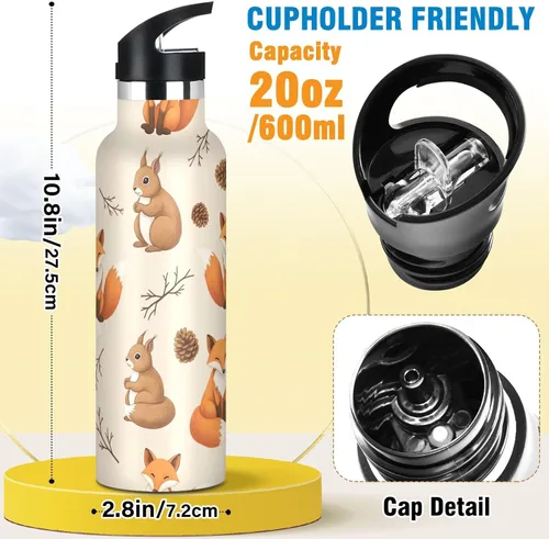 Miniatura 2 de Water Bottle for Kids with Straw 20 Oz Water Bottle Insulated for Boys Girls, BPA-Free, Cute Squirrels