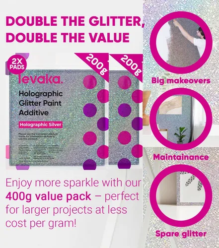 Miniatura 5 de LEVAKA - Aditivo de pintura con purpurina para paredes, purpurina holográfica plateada para pintar paredes, añade a la pintura interior o exterior