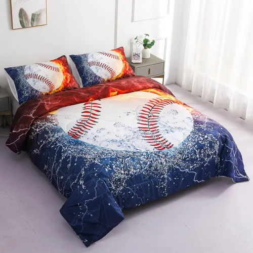 Miniatura 5 de Juegos de Edredón de Béisbol Deportivo Tamaño Queen Full - Juego de Cama de 3 Piezas Ice Flame Galaxy Béisbol para Niños Colcha Cubrecama