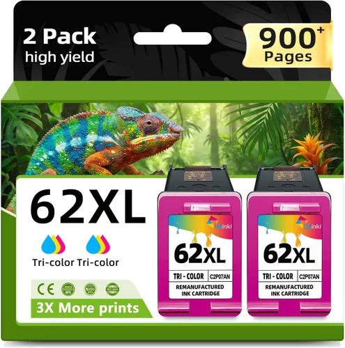 Paquete combinado de cartuchos de tinta tricolor 62XL de repuesto para tinta HP 62 (Tri-color, 2 unidades) cartuchos de color HP62 XL HP62XL para