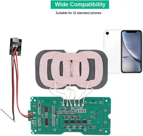 Miniatura 5 de Cargador inalámbrico estándar, módulo transmisor de 3 bobinas, carga de alta eficiencia con protección múltiple para teléfonos compatibles