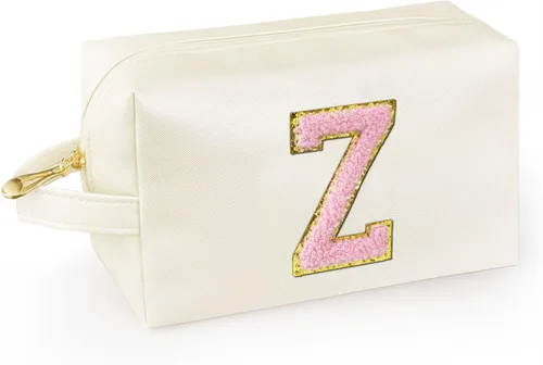 Miniatura 49 de Bolsa de maquillaje personalizada con inicial con asa, bolsa de cosméticos de preparación con bolsillo interior con cremallera, 8, 9, 10, 11, 12