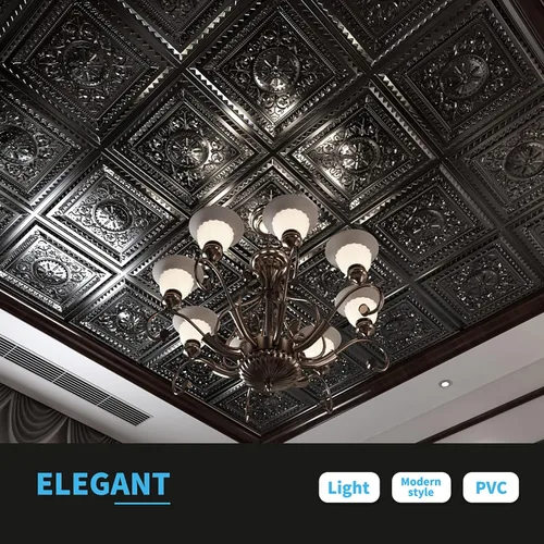 Miniatura 3 de Art3d Azulejos de techo caídos, azulejos de techo adhesivos, hoja de plástico de 2 x 2 pies en negro (paquete de 12, 48 pies cuadrados)