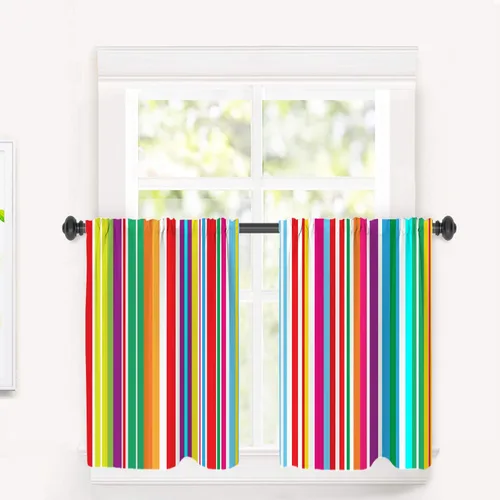Miniatura 89 de Cortinas de cocina de hojas de arce otoñales para ventanas, hojas verdes y rojas sobre cenefas opacas negras, tratamientos de ventana de poliéster