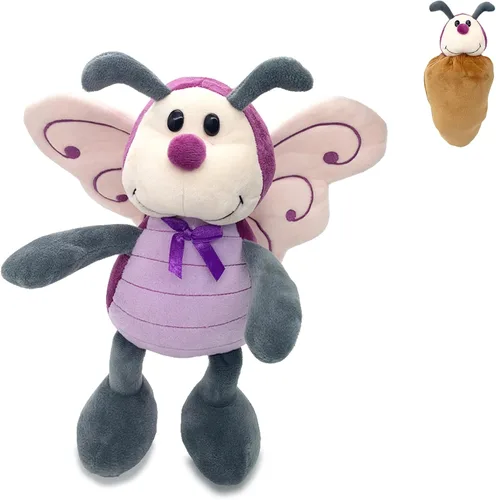 Peluche de mariposa con bolsa de capullo, 12 pulgadas, color morado para niñas pequeñas | Soft polyester metamorphosis pretend play toy with