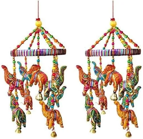 Miniatura 7 de Rastogi Handicrafts Elefante hecho a mano techo de pared colgante ornamento decorativo Navidad Diwali fiesta boda colgante decorativo