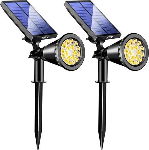 Miniatura 12 de KEV Luces Solares de Punto de 800 Lúmenes para Exteriores, 18 LEDs Luces Solares de Inundación con 2 Modos y Ajustables e IPX65 Impermeables, Foco