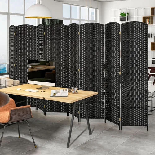 Miniatura 8 de GOFLAME Divisor de habitación de 8 paneles, pantalla de privacidad plegable de 6 pies de alto con textura tejida a mano y marco de madera maciza