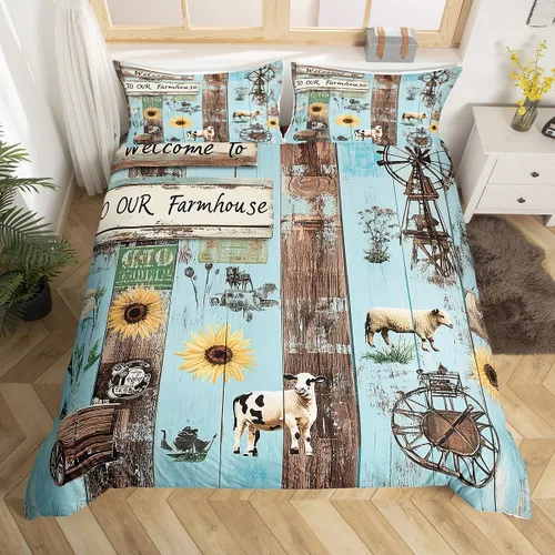 Miniatura 18 de Funda de edredón de ciervos de alce, juego de ropa de cama de animales del bosque, decoración rústica de granja, funda de edredón individual