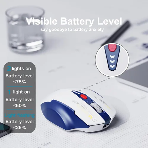 Miniatura 3 de Uineer Ratón inalámbrico, [Actualizado] Pantalla de batería visible, Ratones recargables para portátil 2.4G USB, 4 niveles de DPI ajustables, ratón