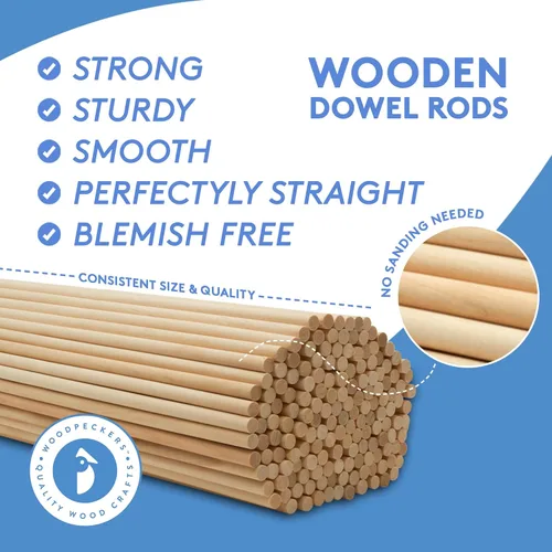 Miniatura 5 de Woodpeckers - Cañas de madera, varillas de madera de 3/16 x 30,5 cm sin acabado de madera dura para manualidades y bricolaje, 500 piezas Paquete
