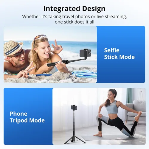 Miniatura 8 de SYNCWIRE Trípode de teléfono Selfie Stick de 55 pulgadas para iPhone, palo selfie de aluminio extensible todo en uno con control remoto, trípode