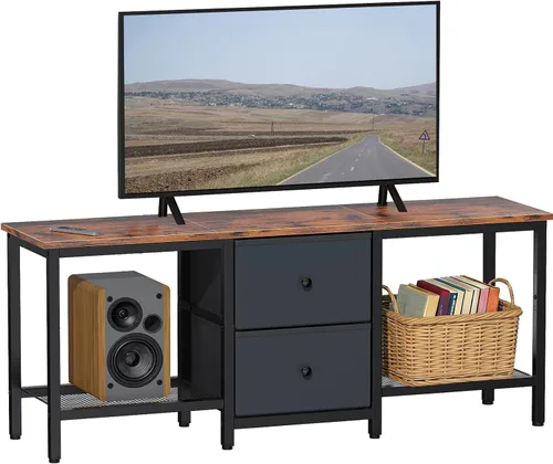 Miniatura 9 de Soporte de TV adecuado para televisores de hasta 55 pulgadas, centro de entretenimiento con cajones y estantes de almacenamiento, mesa consola Negro