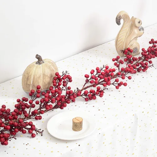 Miniatura 2 de Lvydec Guirnalda de bayas rojas de Navidad - Guirnalda artificial de bayas rojas de 6 pies con tallos flexibles para decoración de chimenea