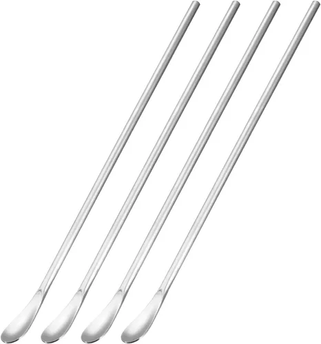 uxcell Cuchara de mango largo, 4 cucharas de acero inoxidable de 8.66 pulgadas, cucharas de cóctel para agitar, para helado, cucharas de café para