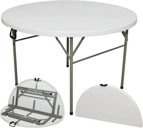 Gnomiya Mesa plegable redonda de 4 pies, mesa redonda portátil de plástico HDPE resistente, mesa de comedor plegable para interiores y exteriores