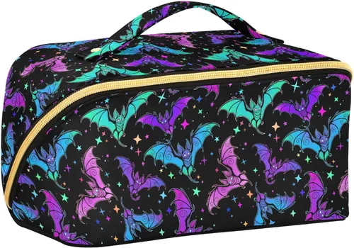Miniatura 23 de Bolsa Organizadora de Maquillaje, Bolsa de Maquillaje de Halloween con Murciélagos Negros y Cielo Nocturno con Estrellas, Bolsa de Maquillaje