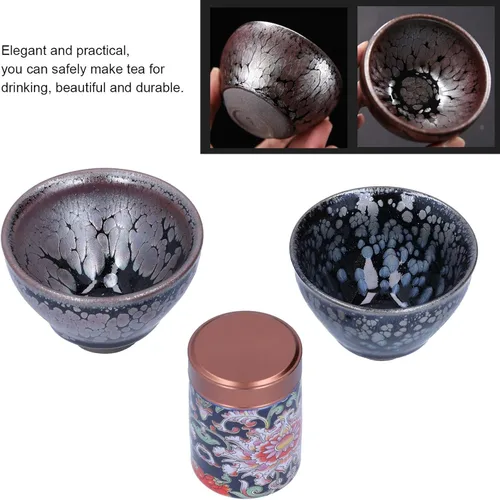 Miniatura 4 de Alvinlite Jianzhan Teacup Tenmokus Kung Fu Juego de té chino Taza de té Bote de té 2 piezas Tazón de té de cerámica con gran esmalte Artesanías Caja