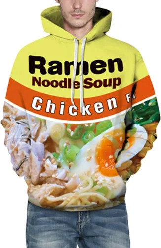 Wowcarbazole Sudadera con capucha Ramen para hombre con estampado realista 3D digital con cordón y bolsillos grandes